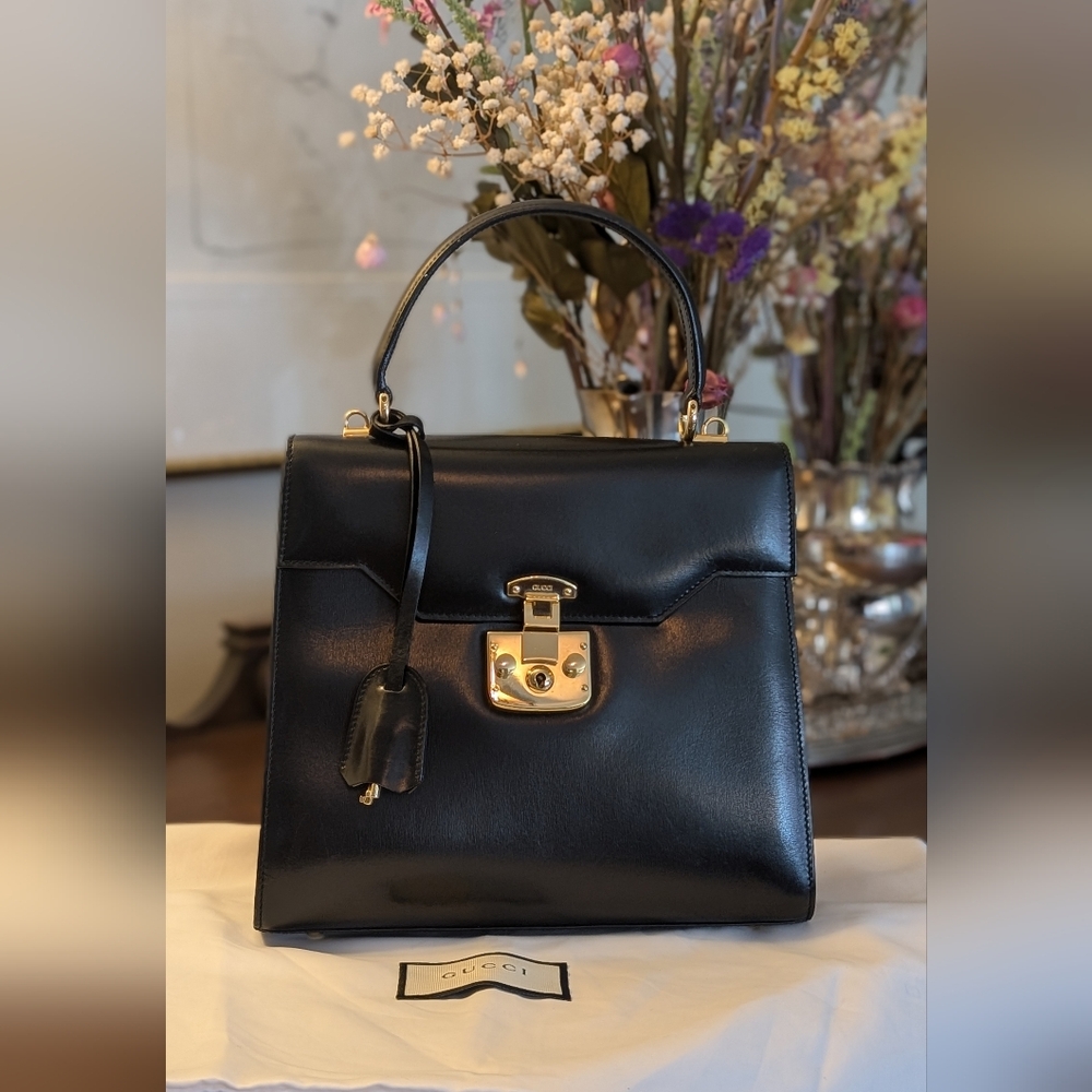 Gucci Black Leather Lady lock vintage  Handbag‎